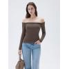 imageSUUKSESS Women Padded Off The Shoulder Tops Double Lined Going Out Fitted Basic Fall ShirtsBrown