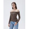 imageSUUKSESS Women Padded Off The Shoulder Tops Double Lined Going Out Fitted Basic Fall ShirtsBrown