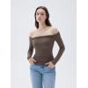 imageSUUKSESS Women Padded Off The Shoulder Tops Double Lined Going Out Fitted Basic Fall ShirtsBrown