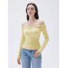 imageSUUKSESS Women Padded Off The Shoulder Tops Double Lined Going Out Fitted Basic Fall ShirtsButter Yellow