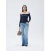imageSUUKSESS Women Padded Off The Shoulder Tops Double Lined Going Out Fitted Basic Fall ShirtsNavy Blue
