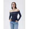 imageSUUKSESS Women Padded Off The Shoulder Tops Double Lined Going Out Fitted Basic Fall ShirtsNavy Blue