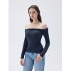 imageSUUKSESS Women Padded Off The Shoulder Tops Double Lined Going Out Fitted Basic Fall ShirtsNavy Blue