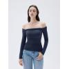 imageSUUKSESS Women Padded Off The Shoulder Tops Double Lined Going Out Fitted Basic Fall ShirtsNavy Blue