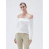 imageSUUKSESS Women Padded Off The Shoulder Tops Double Lined Going Out Fitted Basic Fall ShirtsSnow White