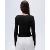 imageSUUKSESS Women Sexy V Neck Long Sleeve Shirts Double Lined Wrap Going Out TopsBlack