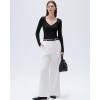 imageSUUKSESS Women Sexy V Neck Long Sleeve Shirts Double Lined Wrap Going Out TopsBlack