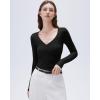 imageSUUKSESS Women Sexy V Neck Long Sleeve Shirts Double Lined Wrap Going Out TopsBlack