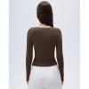 imageSUUKSESS Women Sexy V Neck Long Sleeve Shirts Double Lined Wrap Going Out TopsBrown