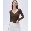 imageSUUKSESS Women Sexy V Neck Long Sleeve Shirts Double Lined Wrap Going Out TopsBrown