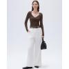 imageSUUKSESS Women Sexy V Neck Long Sleeve Shirts Double Lined Wrap Going Out TopsBrown