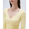 imageSUUKSESS Women Sexy V Neck Long Sleeve Shirts Double Lined Wrap Going Out TopsButter Yellow