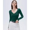 imageSUUKSESS Women Sexy V Neck Long Sleeve Shirts Double Lined Wrap Going Out TopsDark Green
