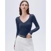 imageSUUKSESS Women Sexy V Neck Long Sleeve Shirts Double Lined Wrap Going Out TopsNavy Blue