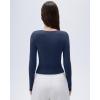 imageSUUKSESS Women Sexy V Neck Long Sleeve Shirts Double Lined Wrap Going Out TopsNavy Blue