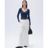 imageSUUKSESS Women Sexy V Neck Long Sleeve Shirts Double Lined Wrap Going Out TopsNavy Blue