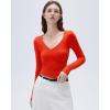 imageSUUKSESS Women Sexy V Neck Long Sleeve Shirts Double Lined Wrap Going Out TopsRed