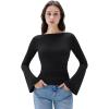 imageSUUKSESS Women Crew Neck Bell Sleeve Tops Double Lined Going Out Fitted Basic T Shirts01 Black
