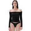 imageSUUKSESS Women Padded Off The Shoulder Tops Double Lined Going Out Fitted Basic Fall Shirts01 Black