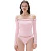 imageSUUKSESS Women Padded Off The Shoulder Tops Double Lined Going Out Fitted Basic Fall ShirtsBaby Pink