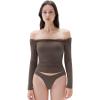 imageSUUKSESS Women Padded Off The Shoulder Tops Double Lined Going Out Fitted Basic Fall ShirtsBrown