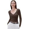 imageSUUKSESS Women Sexy V Neck Long Sleeve Shirts Double Lined Wrap Going Out TopsBrown