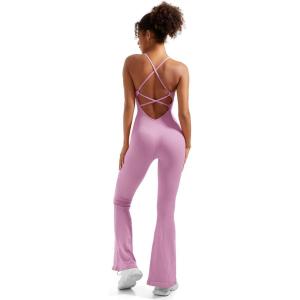 imageSUUKSESS Women Sexy Backless Ribbed Flare Jumpsuit Sleeveless One Piece Bodycon