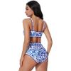 imageSUUKSESS Women High Waisted Bikini Set Floral Print Color Block 2 Piece Swimsuit148 Blue Floral