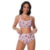 imageSUUKSESS Women High Waisted Bikini Set Floral Print Color Block 2 Piece Swimsuit148 Orange Floral