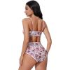 imageSUUKSESS Women High Waisted Bikini Set Floral Print Color Block 2 Piece Swimsuit148 Orange Floral
