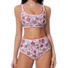 imageSUUKSESS Women High Waisted Bikini Set Floral Print Color Block 2 Piece Swimsuit148 Orange Floral