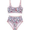 imageSUUKSESS Women High Waisted Bikini Set Floral Print Color Block 2 Piece Swimsuit148 Red Floral