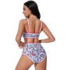 imageSUUKSESS Women High Waisted Bikini Set Floral Print Color Block 2 Piece Swimsuit148 Red Floral