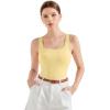 imageSUUKSESS Women Padded Cotton Ribbed Long Tank Tops Casual Summer Going Out Sleeveless Scoop Neck Basic Cami Tops05 Yellow
