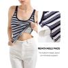 imageSUUKSESS Women Padded Cotton Ribbed Long Tank Tops Casual Summer Going Out Sleeveless Scoop Neck Basic Cami TopsBlue White Stripe