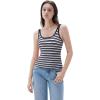 imageSUUKSESS Women Padded Cotton Ribbed Long Tank Tops Casual Summer Going Out Sleeveless Scoop Neck Basic Cami TopsBlue White Stripe