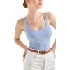 imageSUUKSESS Women Padded Cotton Ribbed Long Tank Tops Casual Summer Going Out Sleeveless Scoop Neck Basic Cami TopsLight Blue