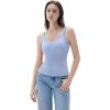 imageSUUKSESS Women Padded Cotton Ribbed Long Tank Tops Casual Summer Going Out Sleeveless Scoop Neck Basic Cami TopsLight Blue