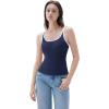 imageSUUKSESS Women Padded Cotton Ribbed Long Tank Tops Casual Summer Going Out Sleeveless Scoop Neck Basic Cami TopsNavy Bluewhite