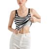imageSUUKSESS Women Padded Cotton Ribbed Long Tank Tops Casual Summer Going Out Sleeveless Scoop Neck Basic Cami TopsWide Black White Stripe