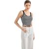 imageSUUKSESS Women Padded Cotton Ribbed Long Tank Tops Casual Summer Going Out Sleeveless Scoop Neck Basic Cami TopsWide Black White Stripe