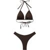 imageSUUKSESS Women Sexy Thong String 2 Piece Bikini Set Cheeky Halter Swimsuit71 Dark Brown