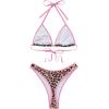 imageSUUKSESS Women Sexy Thong String 2 Piece Bikini Set Cheeky Halter Swimsuit71 Leopard Pink