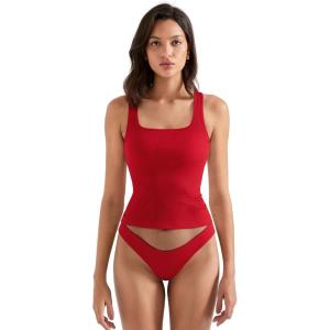 imageSUUKSESS Women Padded Cotton Ribbed Long Tank Tops Casual Summer Going Out Sleeveless Scoop Neck Basic Cami Tops08 Red