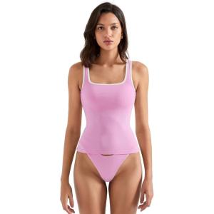 imageSUUKSESS Women Padded Cotton Ribbed Long Tank Tops Casual Summer Going Out Sleeveless Scoop Neck Basic Cami Tops13 Pinkwhite