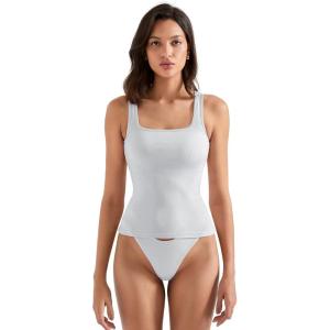 imageSUUKSESS Women Padded Cotton Ribbed Long Tank Tops Casual Summer Going Out Sleeveless Scoop Neck Basic Cami Tops14 Washed Blue