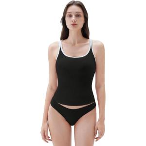 imageSUUKSESS Women Padded Cotton Ribbed Long Tank Tops Casual Summer Going Out Sleeveless Scoop Neck Basic Cami TopsBlack1