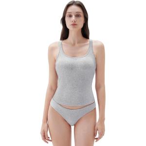 imageSUUKSESS Women Padded Cotton Ribbed Long Tank Tops Casual Summer Going Out Sleeveless Scoop Neck Basic Cami TopsLight Grey
