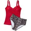 imageSUUKSESS Women Sexy Twist Push Up Tankini Swimsuit Tummy Control Bathing SuitsRed Leopard