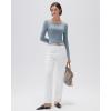 imageSUUKSESS Cloud Cashmere Women Boat Neck Fitted Long Sleeve Shirt Basic Knit TopsAsh Blue